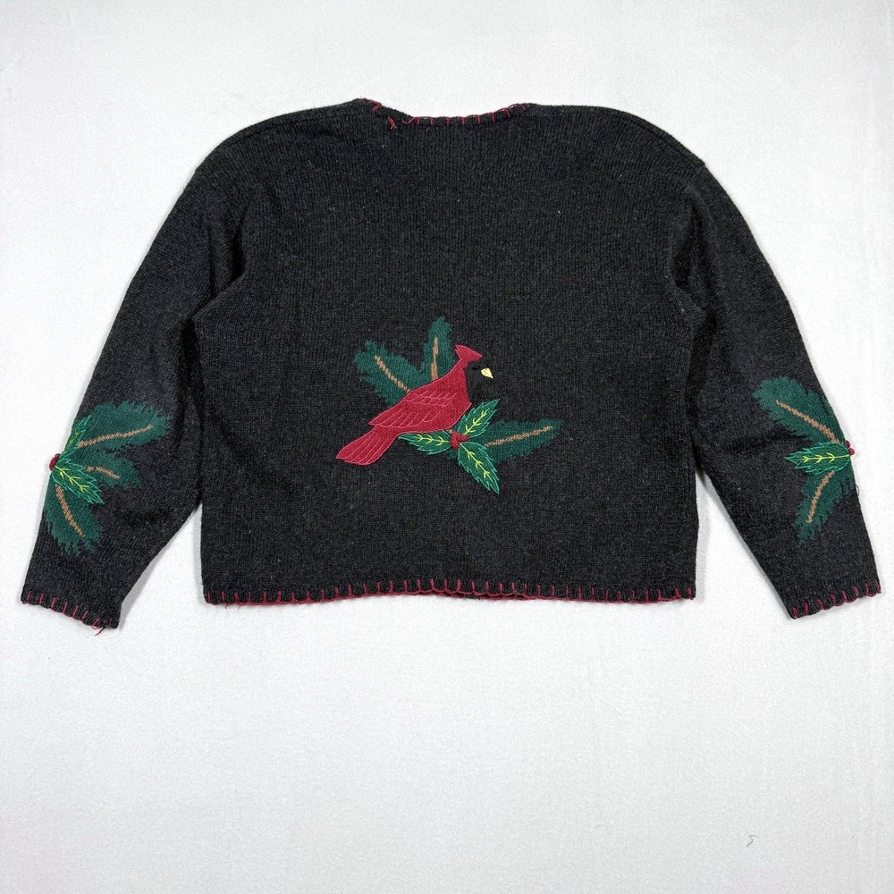Vintage Christmas Sweater‎ Women Medium Cardigan Cardinal Holly Embroidered 90s - Picture 7 of 13